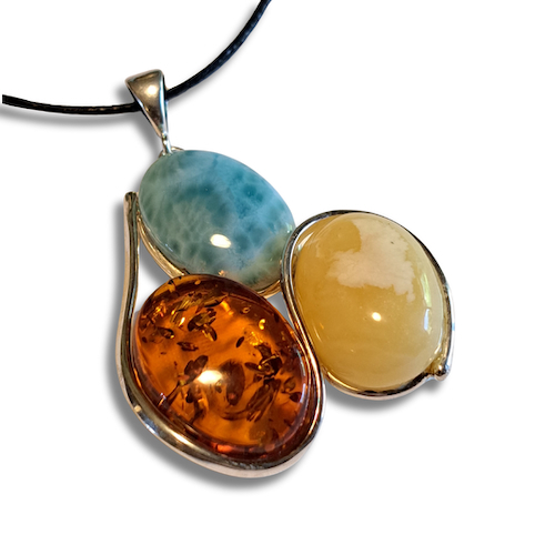 HW-2587 Pendant 3 Stone, Apatite, Lemon, Amber $205 at Hunter Wolff Gallery